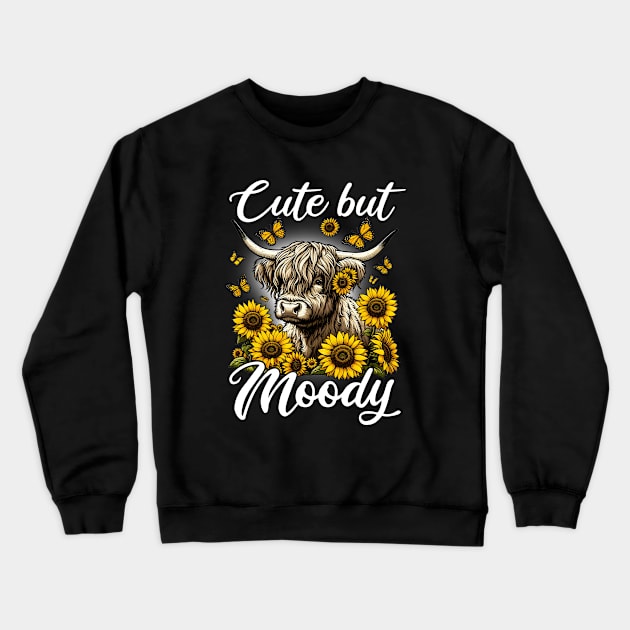 Cute but Moody Highland Cow Crewneck Sweatshirt by DetourShirts